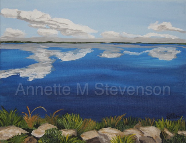 Clouds, Reflection, Waterscape, lake, landscape, lakescene, waterscene, AnnetteMStevenson, paintings