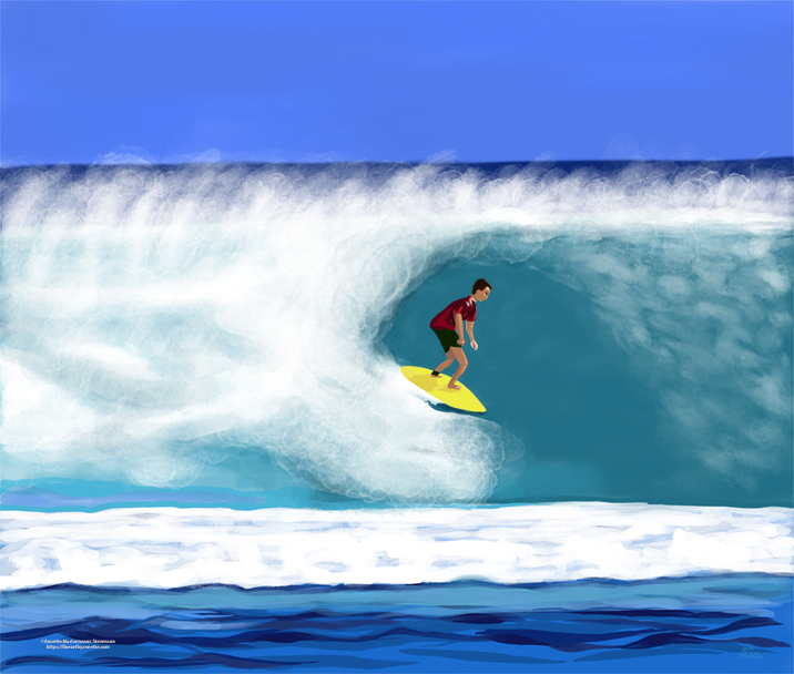 Surfer Dude is a fun digital painting by Annette Marionneaux Stevenson of a surfer enjoying the waves. For prints of Surfer Dude see the shops section.